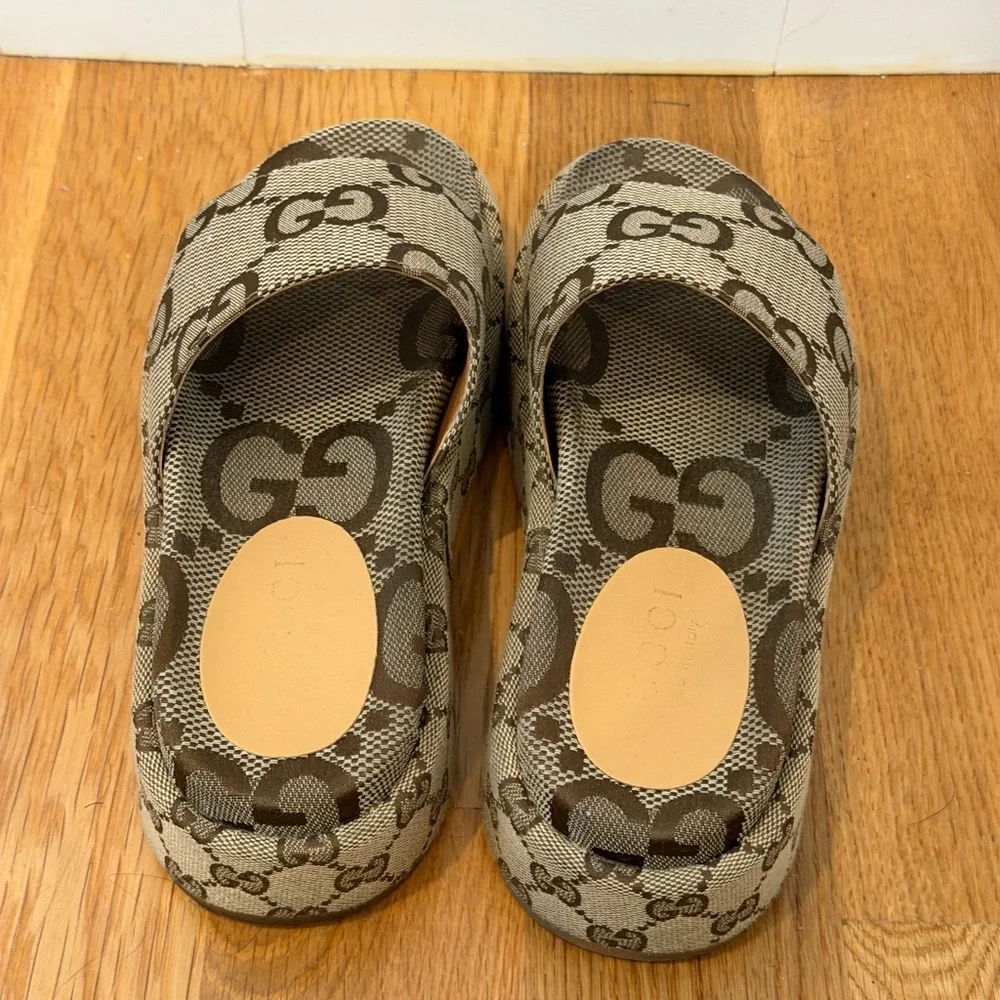 GUCCI Womens Platform Slide Sandal Slip On Wedge Size 7.5 Open Toe - Picture 7 of 9